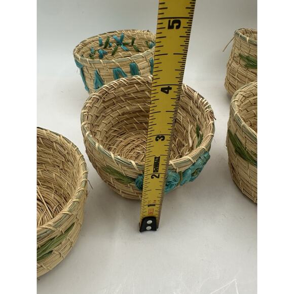 Vintage Hand Made Rattan Woven Basket Cups Set Of 6 - Picture 4 of 4